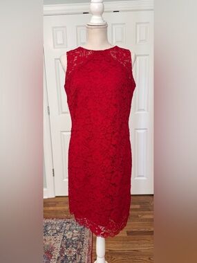 Lauren Ralph Lauren Red Lace Sheath Sleeveless Dress Size 10